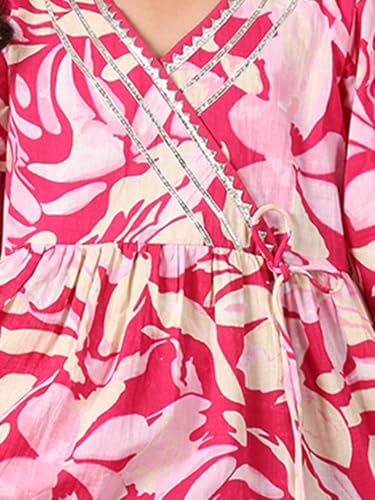 Image of superminis Girls Cotton Floral Printed Kurti Palazzo Style Salwar Set With Net Dupatta Kids Ethnic Wear Set