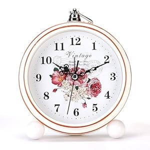 Vintage Alarm Clock 525 Silent Non Ticking Retro Analog Clock Battery Operated Small Desk Clock for BedroomLiving RoomOfficeShelf Decor Peony