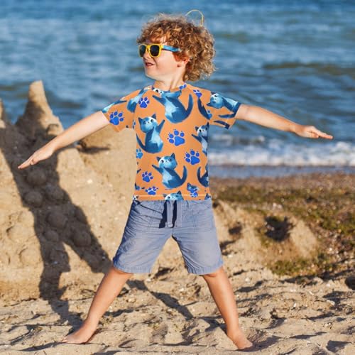 ALAZA Kids Rash Guard Boys Toddler Swim Shirts Short Sleeve Kitten Orange UPF 50+ 3T4