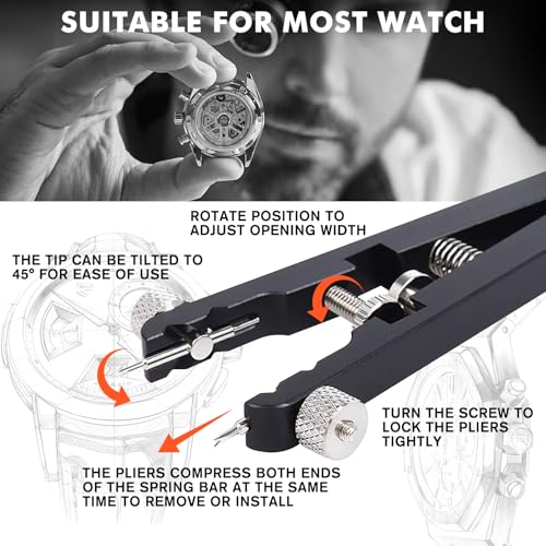 Image of 10 Pcs Watch Spring Plier Tool Kit Watch Band Bar Tweezers Tool Pliers with Tips Pin for Watch Disassembling & Replacing (Black)