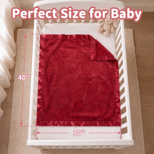 Image of Pro Goleem Fleece Baby Blanket with 2 Inch Satin Trim Soft Anti-Static Plush Blanket for Boys and Girls Christmas Baby Gifts for Babies 30''x40''，Red