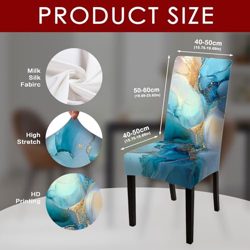 Image of Nuxovilar 4PCS Blue Gold Fluid Art Stretch Chair Covers 23.6x70in