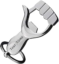 Felstar Customised with Name Print Multifunctional Thumb up Keychain with Cleverly Placed Bottle Opener for Gifting with Key Ring Anti-Rust Silver (Pack of 1)