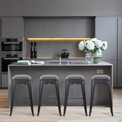 Miniatura 254 de GIA Taburete de mostrador sin respaldo de 24 pulgadas, cantidad de 4, bronce con asiento de madera clara Negro -,Café,Gris,gris, (Gun