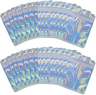 JANEMO 30 PCS Foil Bag Holographic Bags, 7.5 * 12cm/3 * 4.7Inch Durable Non-Toxic Odorless Metallic Aluminum Foil Bags, Use for Home, School, Office, Dining Room, Holographic Color