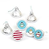 Big Dot of Happiness Holly Jolly Penguin - Holiday and Christmas Round Candy Sticker Favors - Labels...