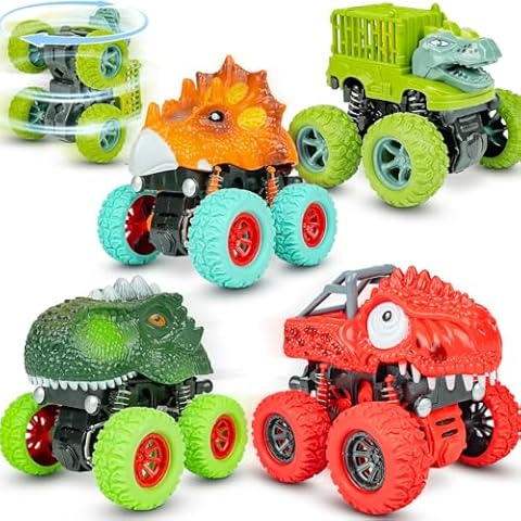 Beestech Dinosaur Toys for 2 3 4 5 Year Old Boys, Push & Pull Friction Powered Dinosaur Monster Truck Vehicles for Toddlers Preschoolers Birthday Gifts Cover