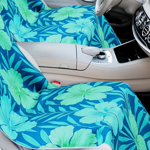 Image of Hahafelt 2 Pack Car Seat Towel Cover with Storage Bag, Floral Hibiscus | 63 x 32 in Car Towel Seat Cover Non Slip Waterproof, Gym Workout Swimming Running, Machine Washable Sweat Absorbent Protector