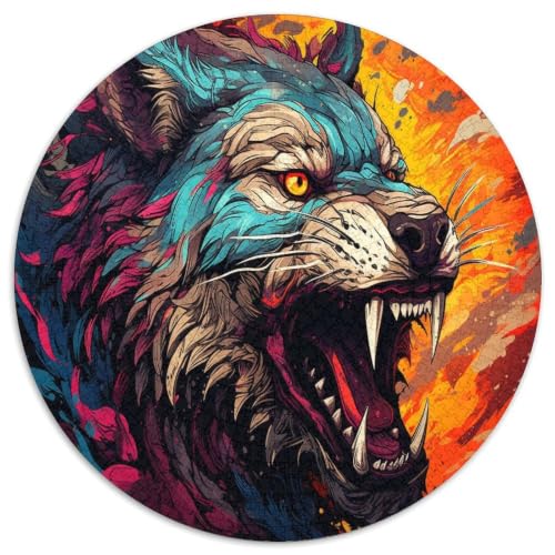 Puzzle de lobo salvaje redondo de 1000 piezas para combatir el estrés diario