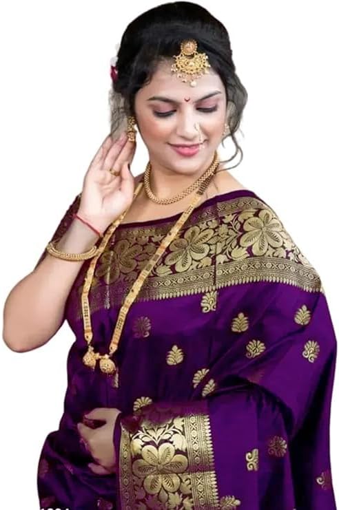 C J Enterprise Women’s Pure Silk Banarasi Kanjivaram Style Sari, Sari with Blouse, Wedding Piece, Vruksh
