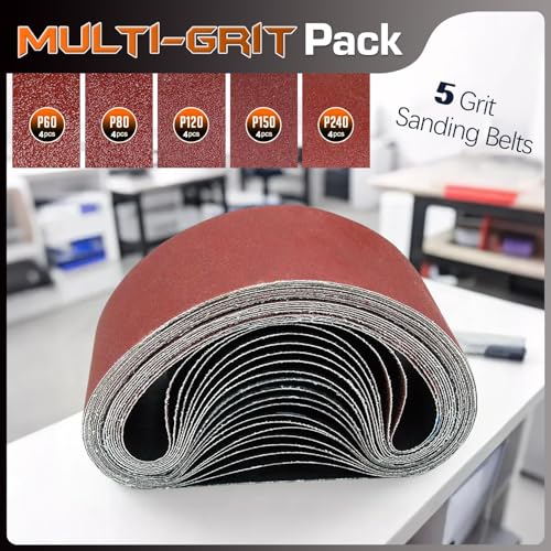 konaflex sanding belts 20 pack 3x21 inch belt sander paper aluminum oxide with 6080120150240 grits for woodworking paint sanding metalworking rust removal