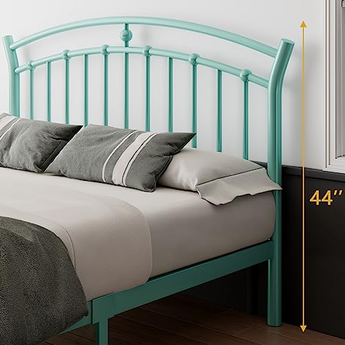 Ipormis Queen Size Metal Platform Bed Frame With Vintage Headboard/Heavy Duty Steel Slats Support / 12 Inches Under-Bed Storage/No Box Spring Needed/Easy Assembly/Noise-Free, Mint Green #TOP4