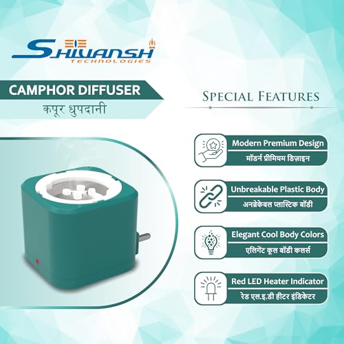 Image of Shivansh Technology Incense Holder Electric Kapoor Dani Camphor Diffuser Burner for Home | Karpuram Bakhoor Oud Aroma Oil & Dhoop Machine | Essential Oil & Fragrance Diffuser for Home (Teal Blue)