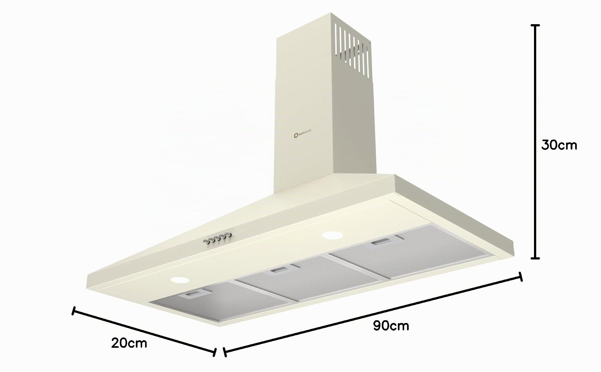 SOLTHERMIC CAMPANA EXTRACTORA 500 M/h TIPO PIRAMIDAL 8923 CREMA 90 CM ANCHO / 3 NIVELES DE POTENCIA/gran POTENCIA y SILENCIOSO/LUZ LED, FILTROS DE ALUMINIO