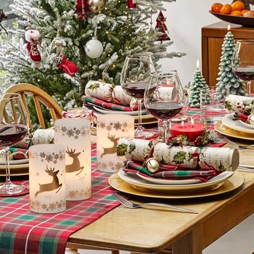 Image of Christmas Flameless Candles with 6H Timer, Real Wax LED Pillar Candles Flickering, Snowflake Golden Reindeer 3D Wick Candles for Home Decor Christmas Gifts, 3x4 /5 /6 inches