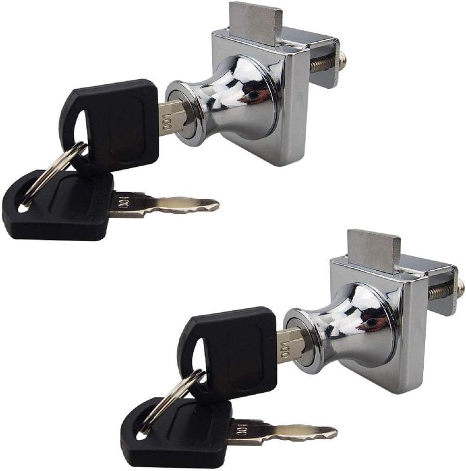 2 Pack Single Swing Glass Cabinet Showcase Door Lock Chrome Plated Display Glass Cabinet Lock Separate Keys, Model 407