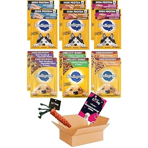 ILC Buy High Protein Dog Food Bundle, Includes 12 Pouches, High Protein and cuts in Gravy, Assorted 06 Flavors(02 Each).Plus a Carrot Dog Toy and a Pet Nutrition Booklet. Cover