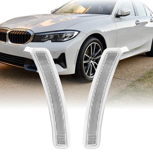 DEPO Front Bumper Side Marker Reflector Light Compatible with 2019-2024 BMW G20 3 Series 4 Doors Sedan (All Clear White Out Lens)