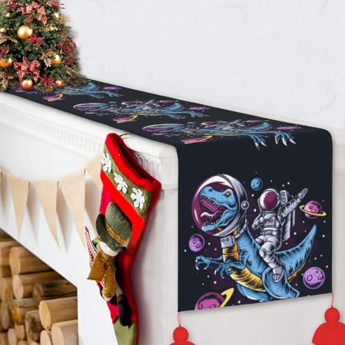 Chemin de table Noël de qualité supérieure à pompons motif T-Rex et espace - 7