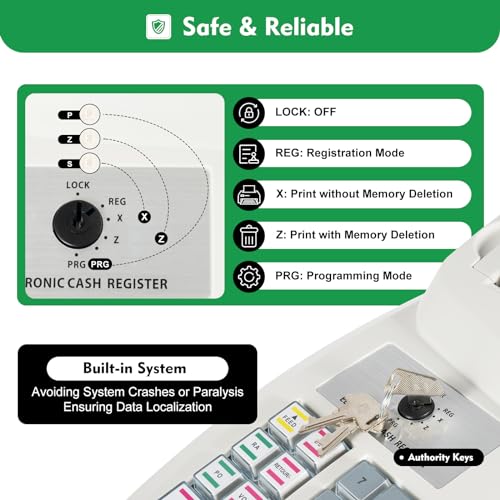 Image of 47 Keys Electronic Cash Register, Cash Register with Coin Drawer Box Cash Management System 6 Digits LED Display POS Bill Coins System for Small Businesses Retailers Supermarkets, White