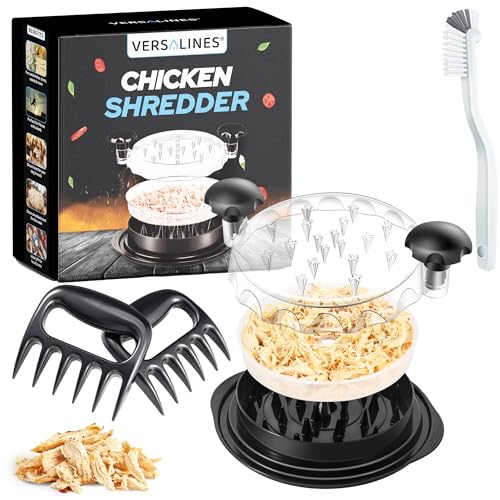 American Brand 3 Layer Pro Chicken Shredder with Removable Tray, Meat Claws, Brush - 10'' Chicken Breast Shredder Tool Twist, Meat Grinder Machine, Meat Shredder, Anti-Slip - For Chicken Beef Pork Veg