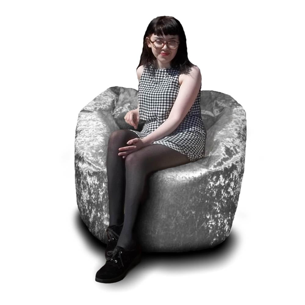 Crushed Velvet Beanbag Classic Pear-shaped Gaming Bean Bag Seat. Filling included. (Silver, XL (80x80x110cm))
