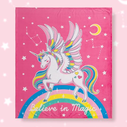 Image of Jekeno Unicorn Toys Gifts for Girls Glow in the Dark Blanket, 50 inchx 60 inch | Unicorn Gifts for Girls birthday Christmas Valentine's Easter Soft Flannel Fleece Throw Blanket for Age 1-18 Years Old
