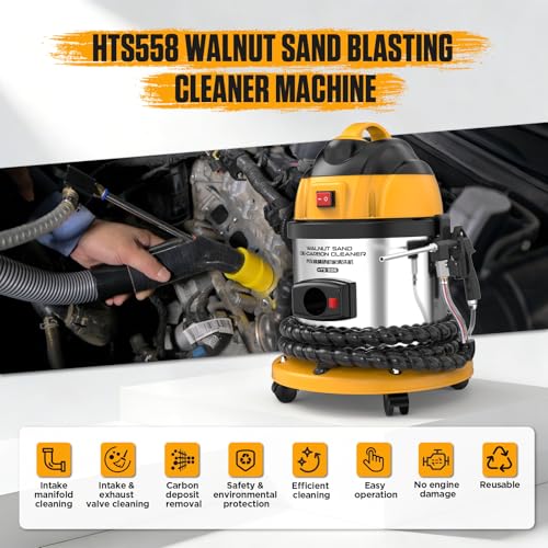 Walnuss Strahlgerät,Walnusssand-De-Carbon-Reiniger Ansaugventilreiniger zur Motordekarbonisierung mit 4,5 lbs Walnußschalenmedium und 23 Stück Adapter,220V HTS558
