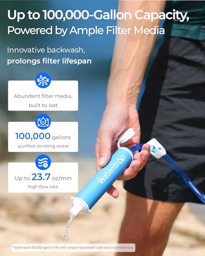 Image of Waterdrop Water Filter Straw with Gravity Water Bag, Portable Camping Filtration System, Drinking Water Purifier for Emergency Hiking Travel Backpacking