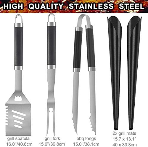 POLIGO 21PCS BBQ Accessories Gift Set for Men Women - Stainless Steel Barbecue Tools Set with BBQ Grill Mats - Outdoor Barbecue Grill Utensils Set with Storage Case for Camping Set for Dad Men