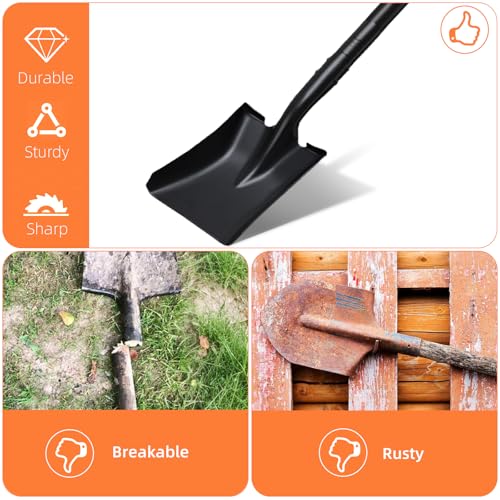 Small Square Point Shovel for Digging with 43.3" Metal Handle, Flat Head Small Shovel Trench Shovels Ideal for Digging Trenching Planting Camping Transferring Gardening, Black by TwinkleTool - Used condition - Image 4