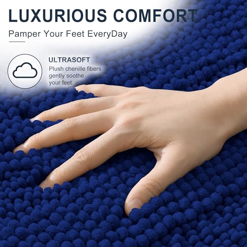 Image of Smiry Thick Chenille Large Bathroom Rugs 47x32, Extra Soft Absorbent Striped Bath Mat, Machine Washable, Rubber Backing, Bath Rugs for Bathroom, Tub & Shower, Home Decor Accessories, Navy