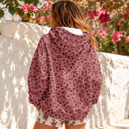 Womens Quarter Zip Pullover Oversized Loose Cheetah Pattern Baggy Hoodies - image 7