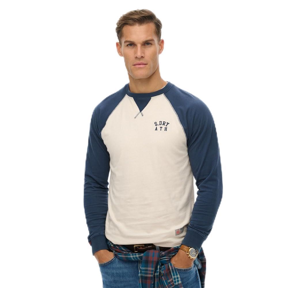 Superdry Men's White Vintage Athletic Baseball Long Sleeve T-Shirt S