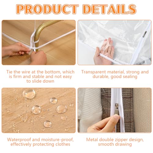 Anseom Schutzhülle für Kleiderständer, Dickere PEVA Kleidersack 100×50×150 cm Transluzent Feuchtigkeit Staubdicht Kleiderschutzhüllen mit Reissverschlüsse, für Anzug Mantel T-Shirt