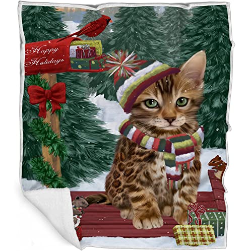 Doggie of the Day Bengal Cat Blanket - Merry Christmas Woodland Sled - Super Soft & Warm Pet Theme for Sofa or Bed, Warm Fleece, Sherpa or Woven Material, BLNKT50406 (30x40 Fleece)