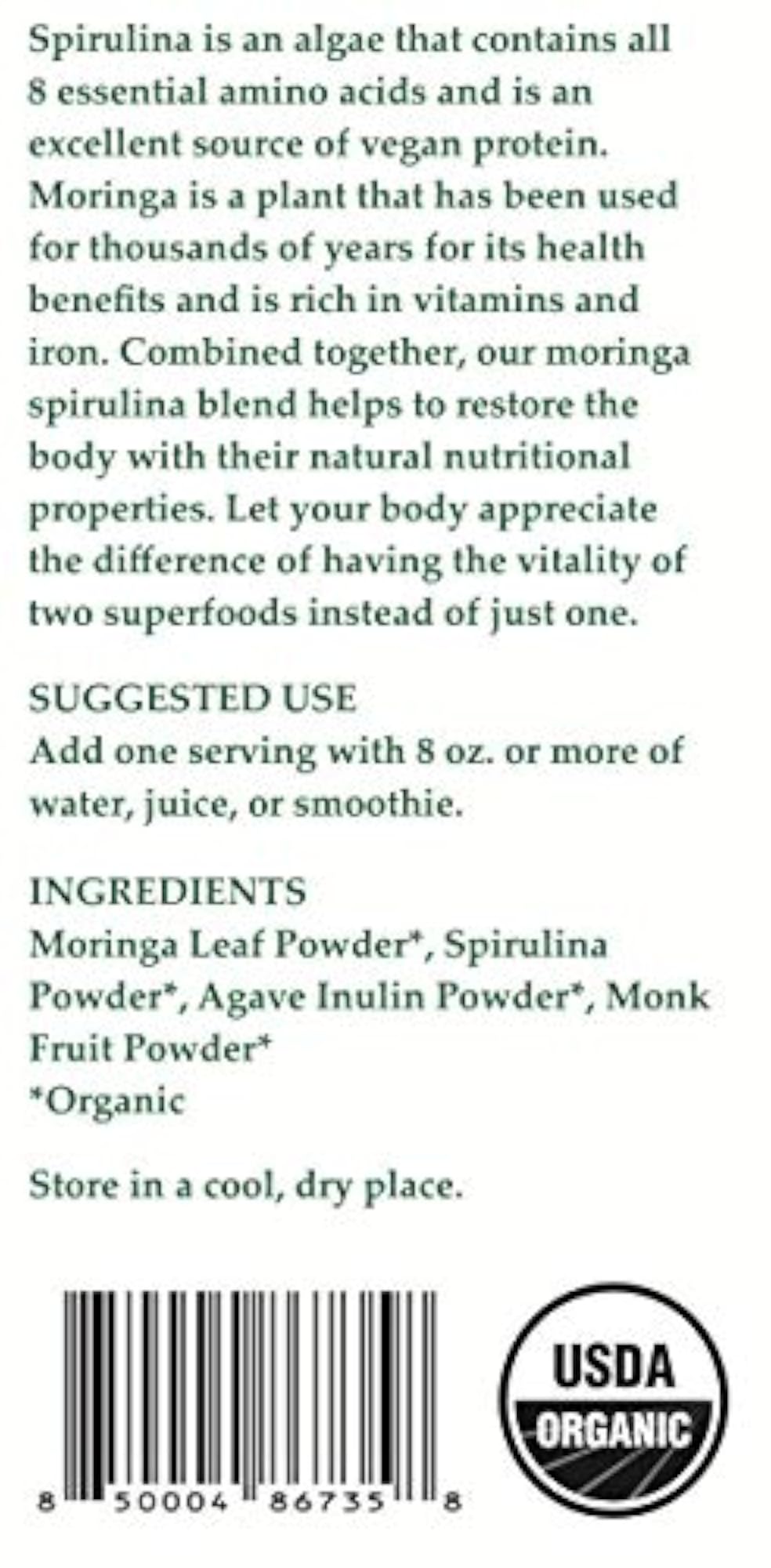 Organic Moringa and Spirulina Blend, 6 Ounces
