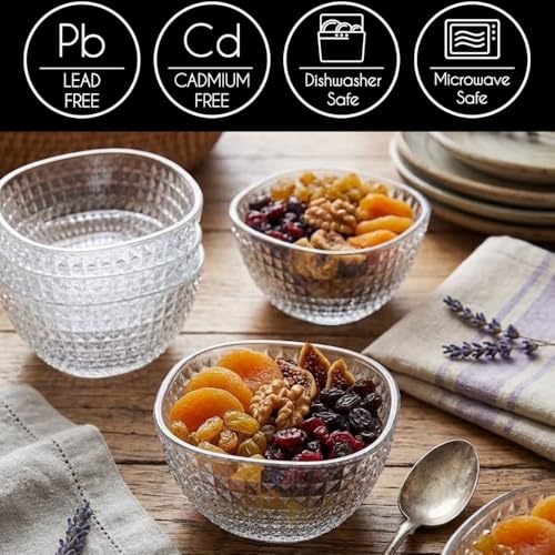 Image of Glassbunny 260ML Square Glass Bowl Set - Transparent Dessert & Snack Serving Bowls - Minimalist Classic Design with Soothing Texture - Multipurpose Kitchen & Dining Set 6Pc