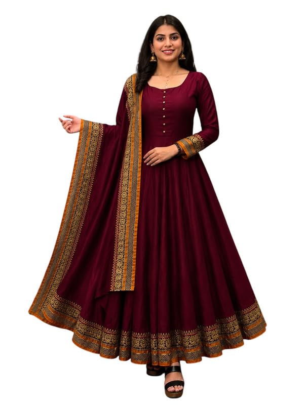 Women's Elegant Anarkali Gown with Dupatta | Vichitra Silk Ethnic Dress | Festive & Function Special-image-39