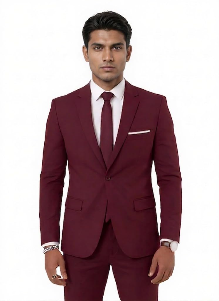 darbar in Men's Maroon Slim Fit Blazer, Single Button Formal Suit Jacket, Summer Wear-picture-19