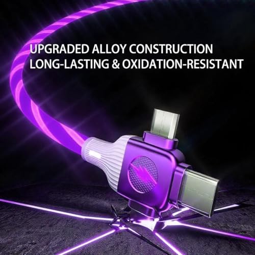 Image of 6 Combinations Multi Ports USB Charger USB A /USBC to Micro USB /Type C PD Fast Charging Cord Light Up LED Starry Current to be a Night Light Compatible with Most of devices-39 inches Purple