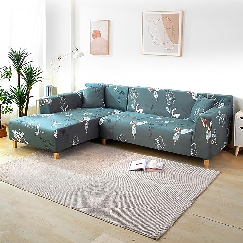 Image of HOKIPO Polyester Blend Stretchable Cushion Cover for Sofa 16 inch x 16 inch, Pack of 4 (AR-4098-D16*4),Grey