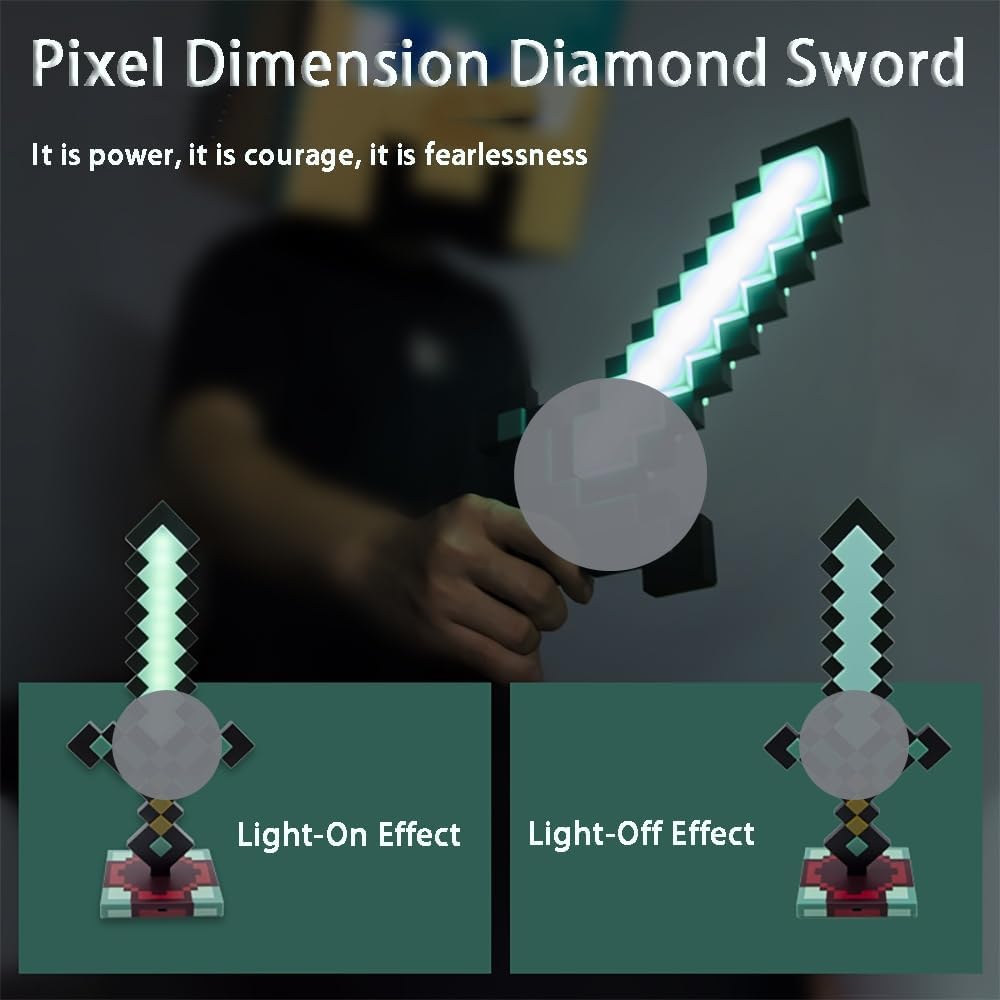 Diamond Sword Night Light, USB C Rechargeable Light-up 7 Color Changing Light with Desk Stand for Bedroom, Desk, Playroom Home Decor, Kid Toys for Role-Play & Costumes