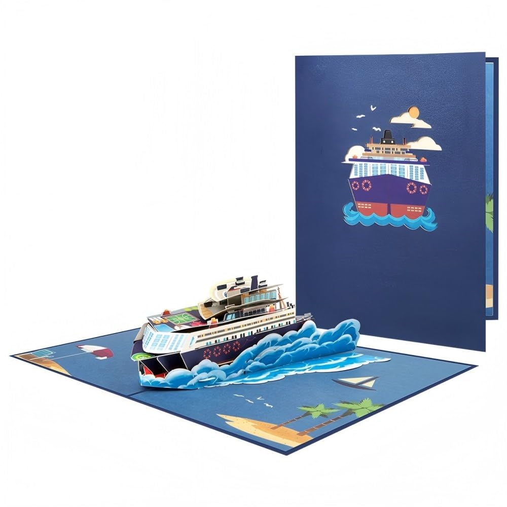 Luxury 3D Pop Up Cruise Ship Card, Travel Themed Greeting Card for Men, Dad, Husband, or Cruise Lovers