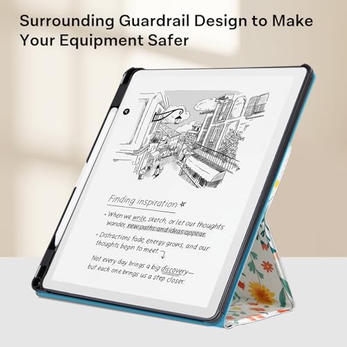 Image of CoBak Case for 11 inch Kindle Scribe 3rd Generation 2025, Kindle Scribe Colorsoft with Two Viewing Angles - All New PU Leather Cover with Auto Sleep Wake, Pen Holder. Flower Sea