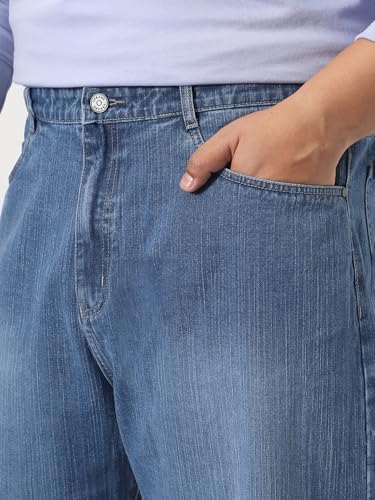 Image of Urbano Plus Men's Loose Baggy Fit Washed Denim Jeans Non-Stretchable