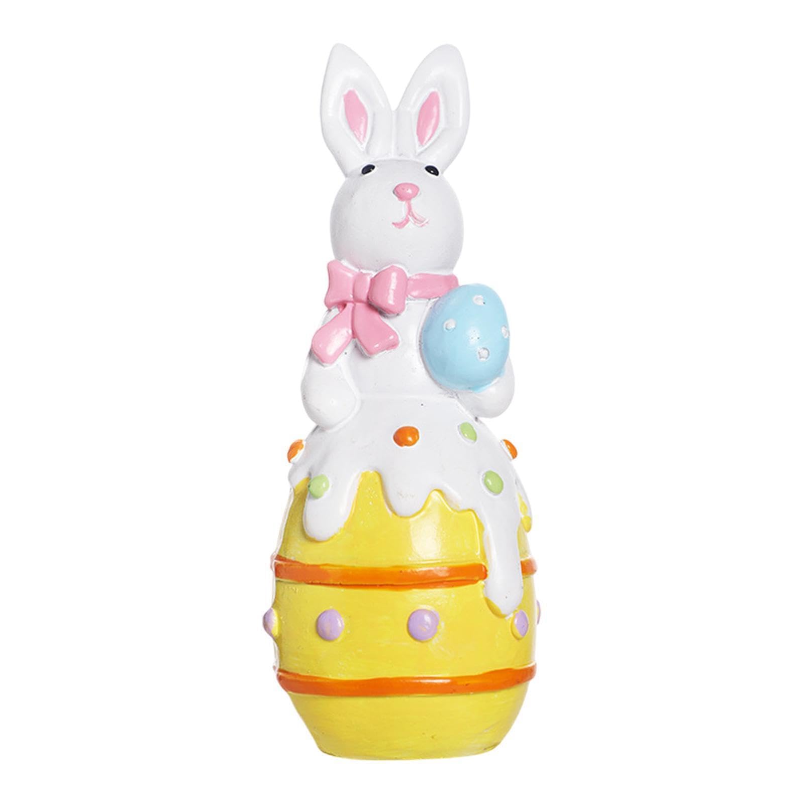 QIXCXAZ Nordic Style Vibrant Easter Rabbit Figurines Cartoon Delightful Bunny Funny Transform Space With Enchanting Charming Easter Decor And Eggs Ornament, Yellow, 4.5x4.5x12cm