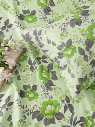 Image of Mafatlal 144 TC Cotton bedsheet for Double Bed, Floral Printed Queen bedsheet with 2 Pillow Covers, 90x100 Size Cotton Bed Sheet, Pure Cotton Full Bedspread|Apple Green