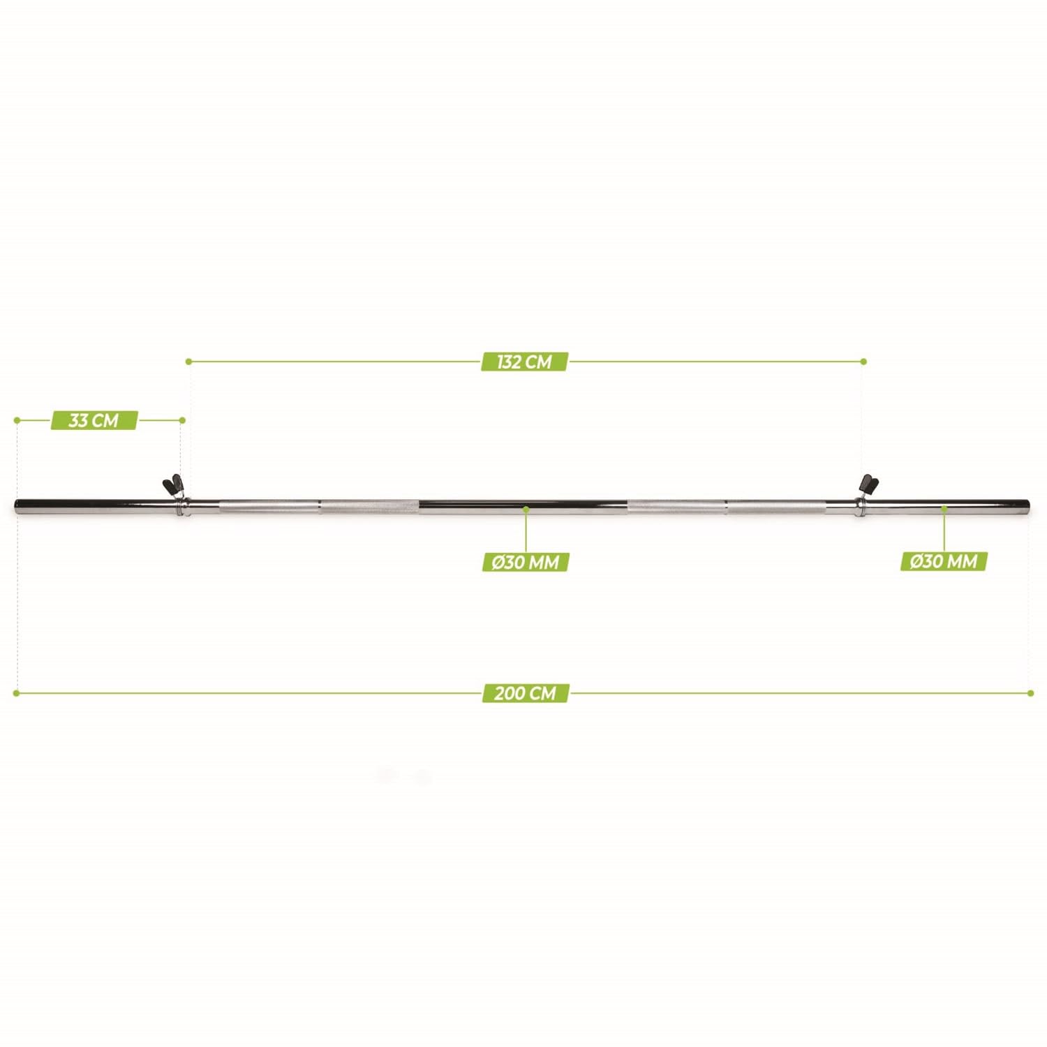 VirtuFit Haltères longues - 200 cm - Fermeture à clip à ressort - 30 mm