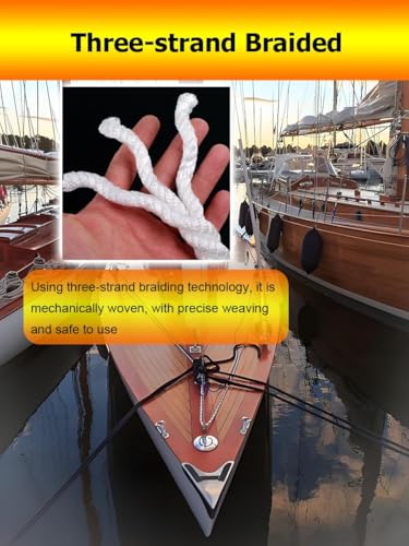 Cuerda de Amarre Blanca de Nailon Trenzado de 3 hebras, 100 m de Largo, Suave, para Yates, pontones y Kayaks. Baja Elasticidad, Resistente a la abrasión con Extremos Reforzados. Cuerda Resistente pa